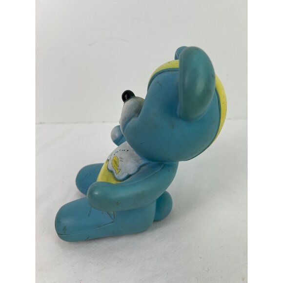 VTG Rubber Bear Squeak Toy Blue Yellow Fish Bib Taiwan Made Collectible Retro De - Picture 5 of 6